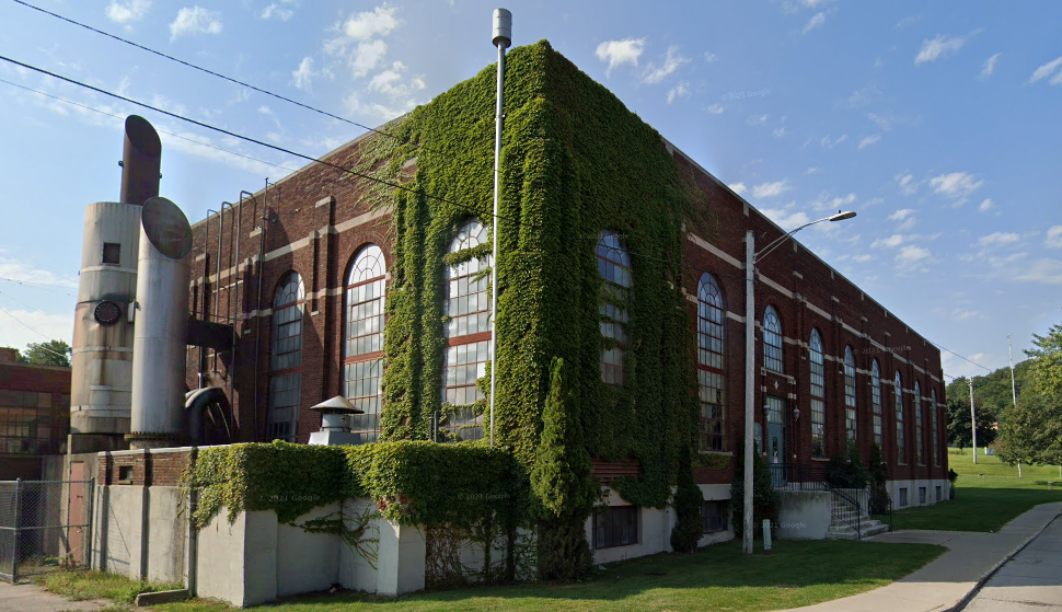 Exterior of the power plant in modern days against a blue sky