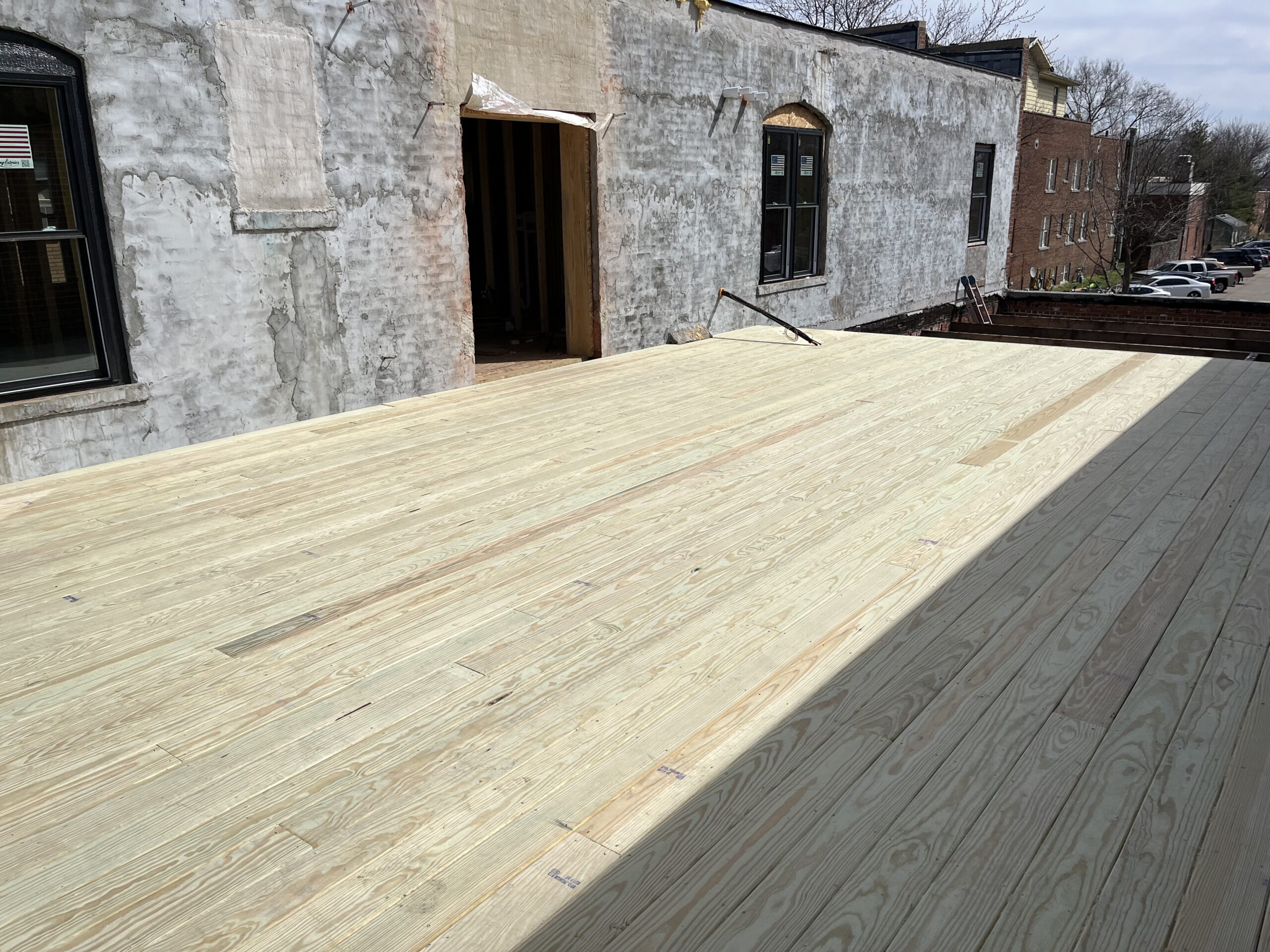 Raw wood of upper patio deck