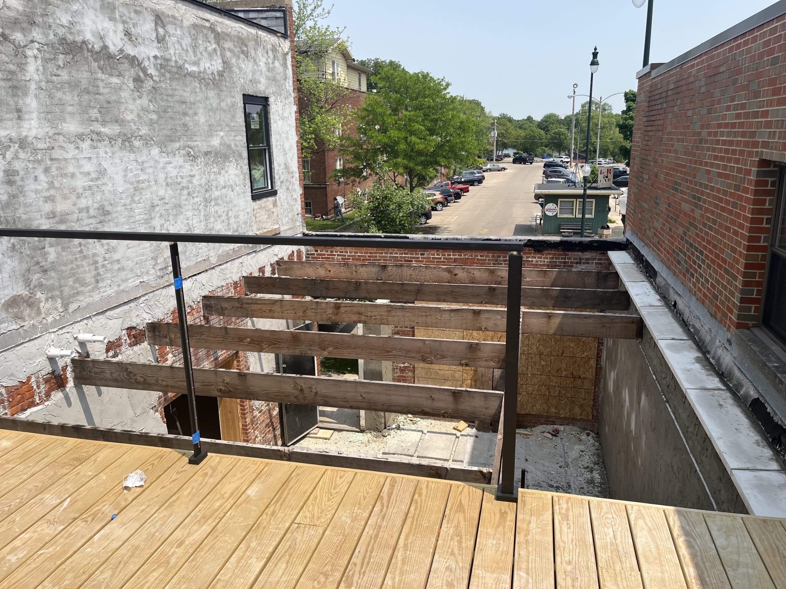 Upper view of the patio with slats running across