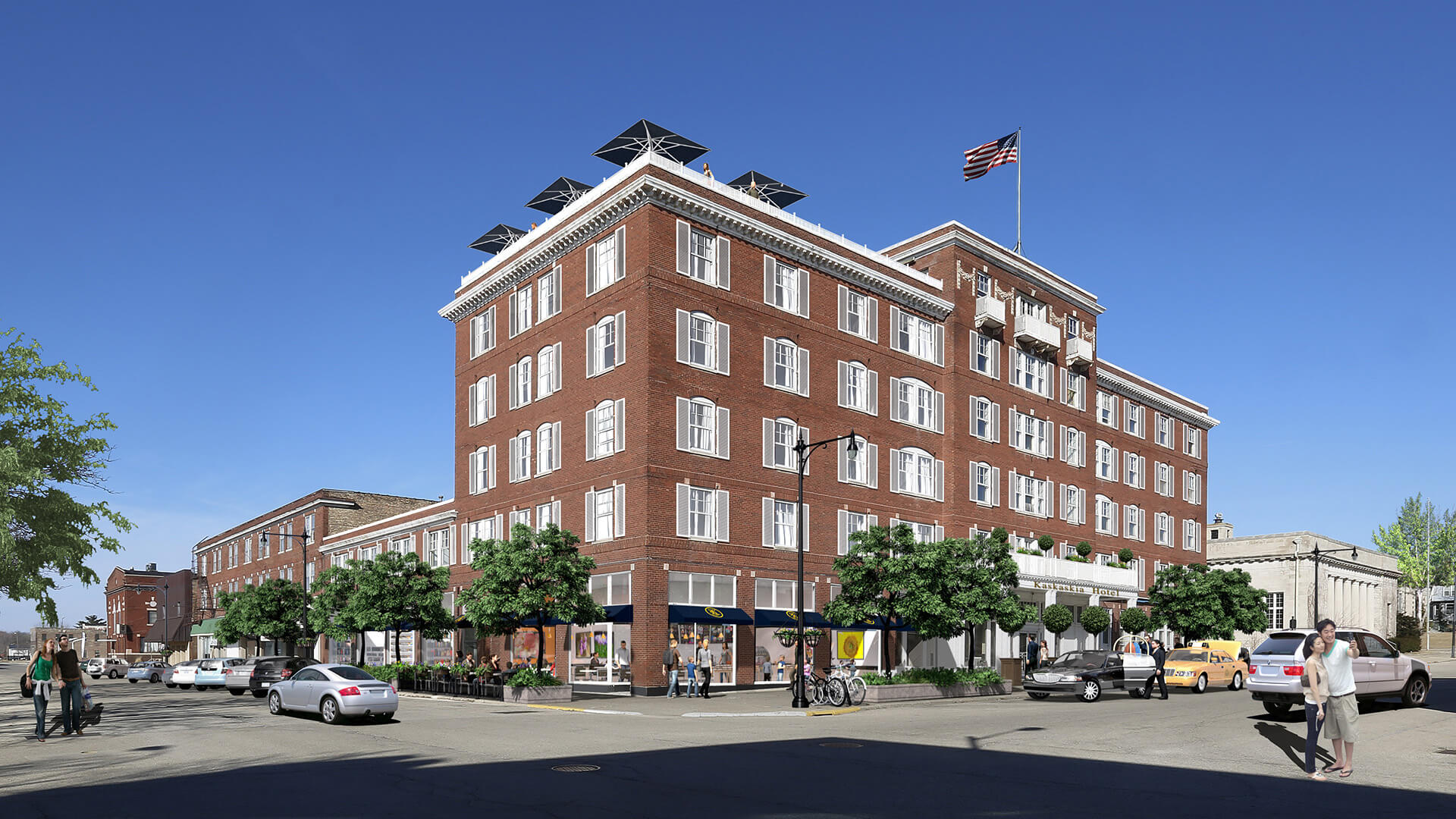 Rendering of new exterior of Kaskaskia hotel