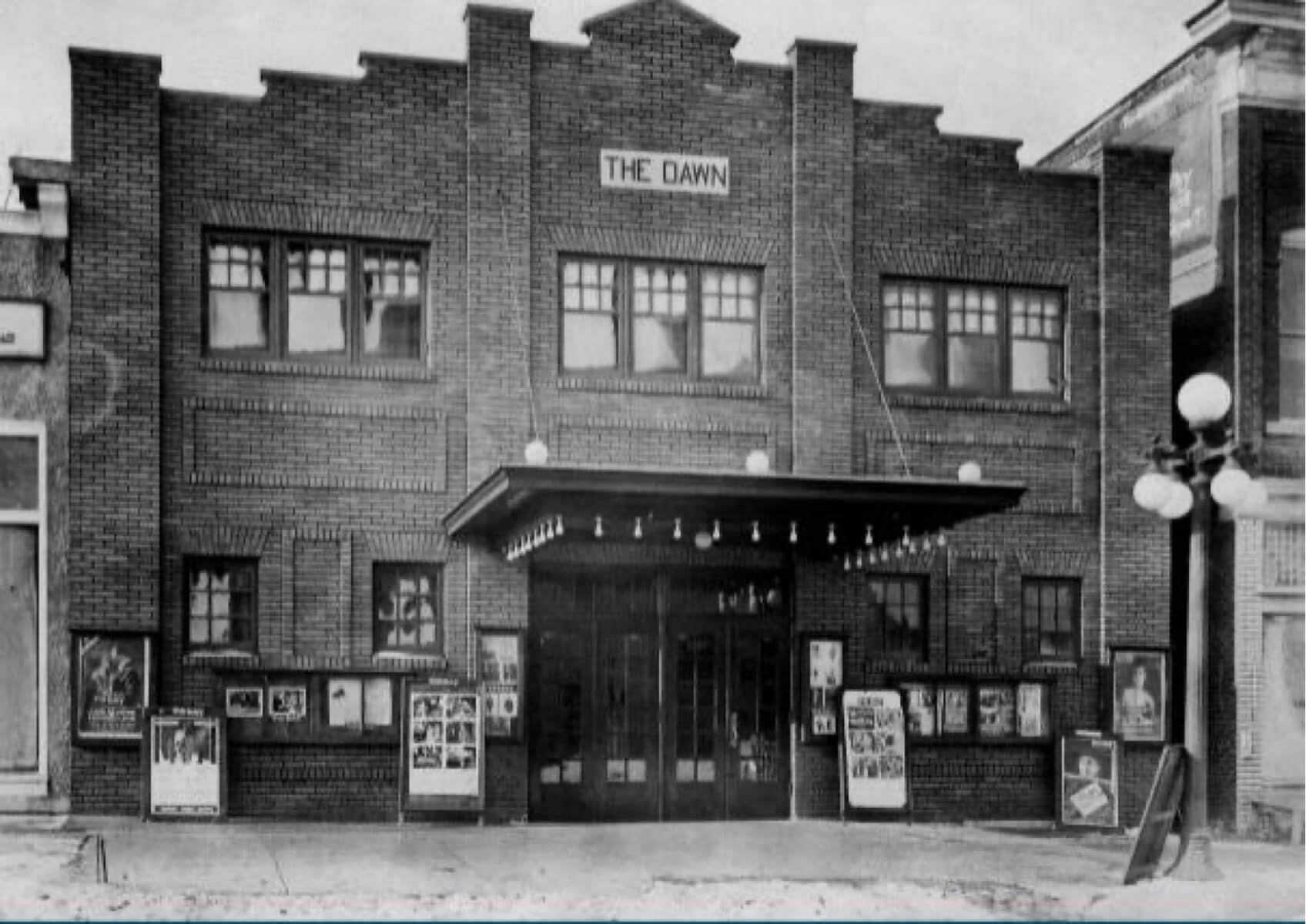 original photo of the exterior of the dawn theater