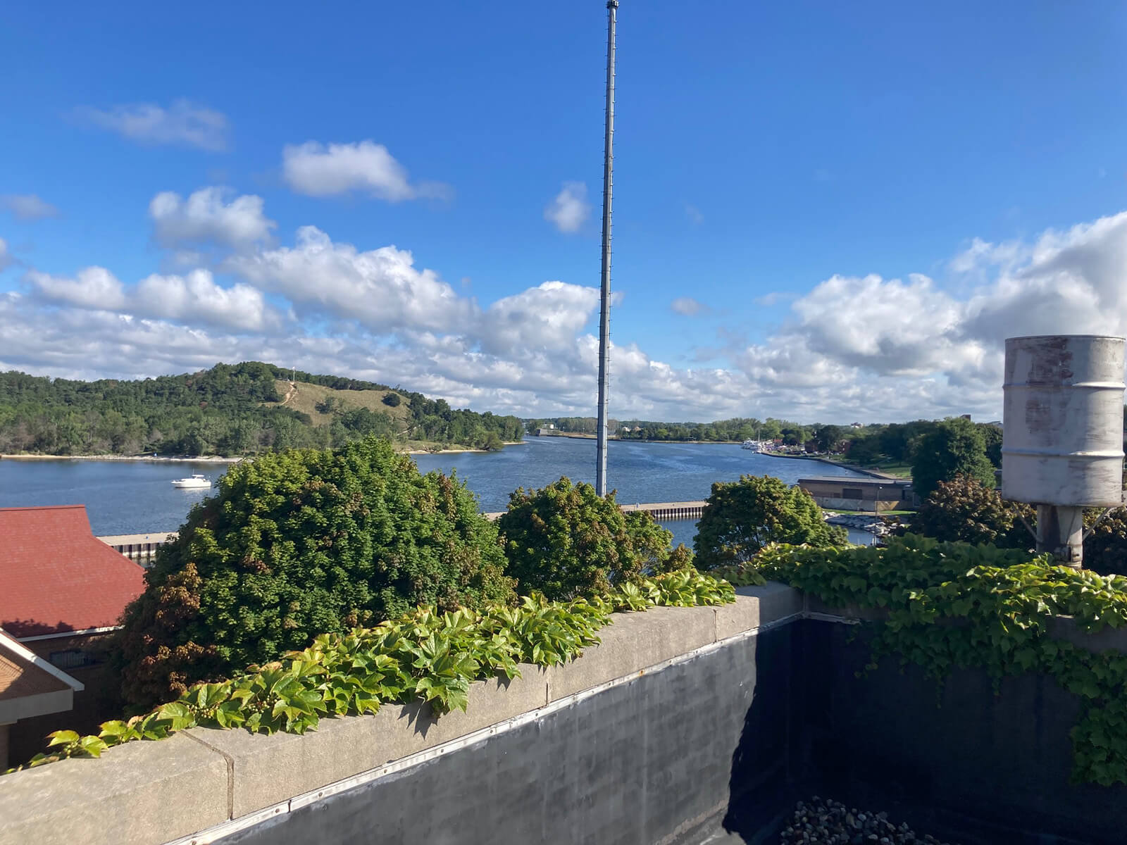 View of river from the rooftop of grand haven power plant building